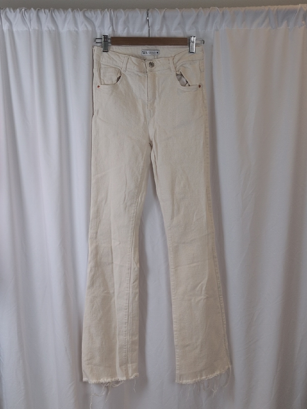 Zara Off-White Flared Wide-Leg Jeans